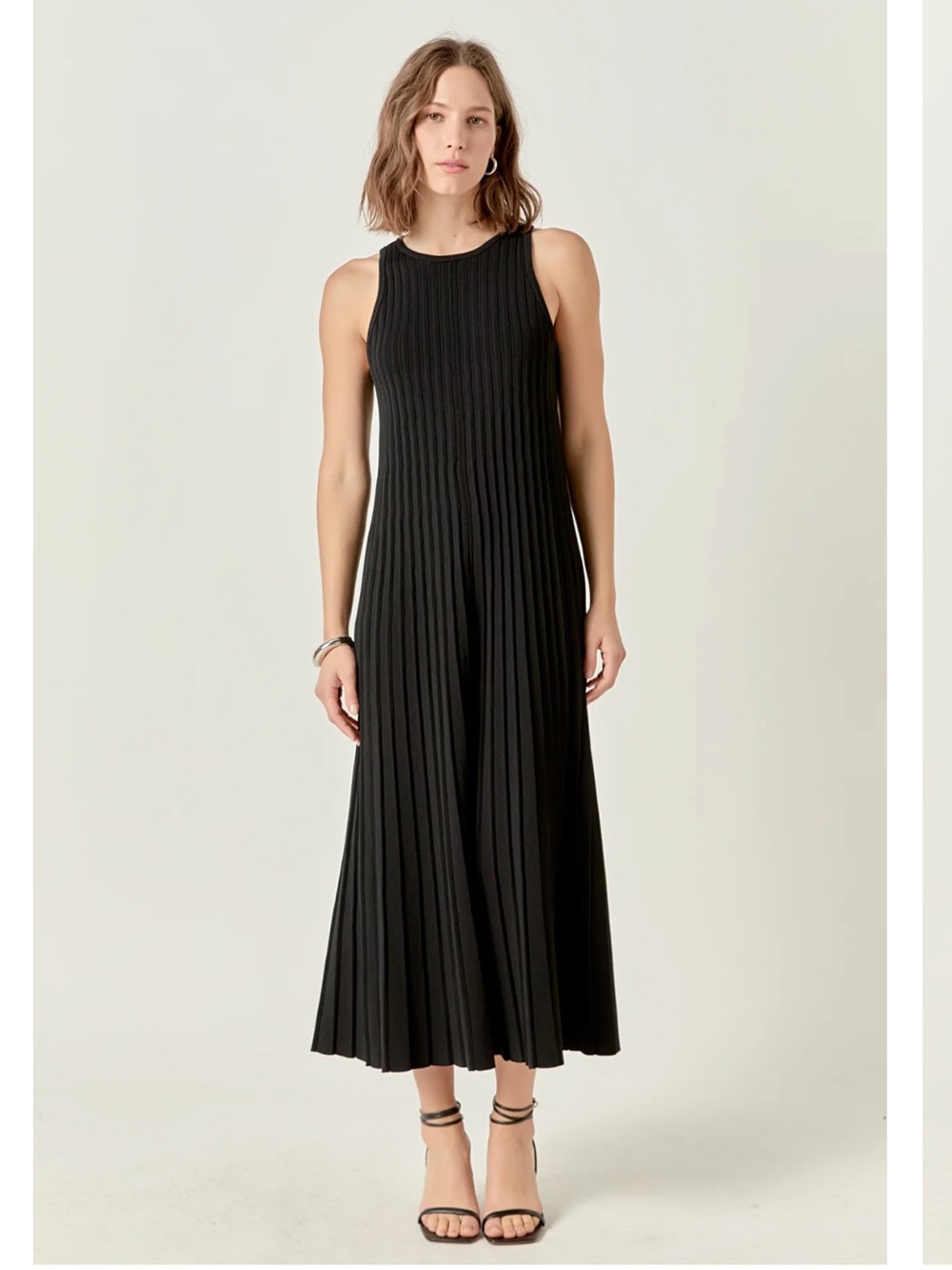 English Factory Pleated A-LINE Knit Midi Dress Black Classic Minimalist Size S